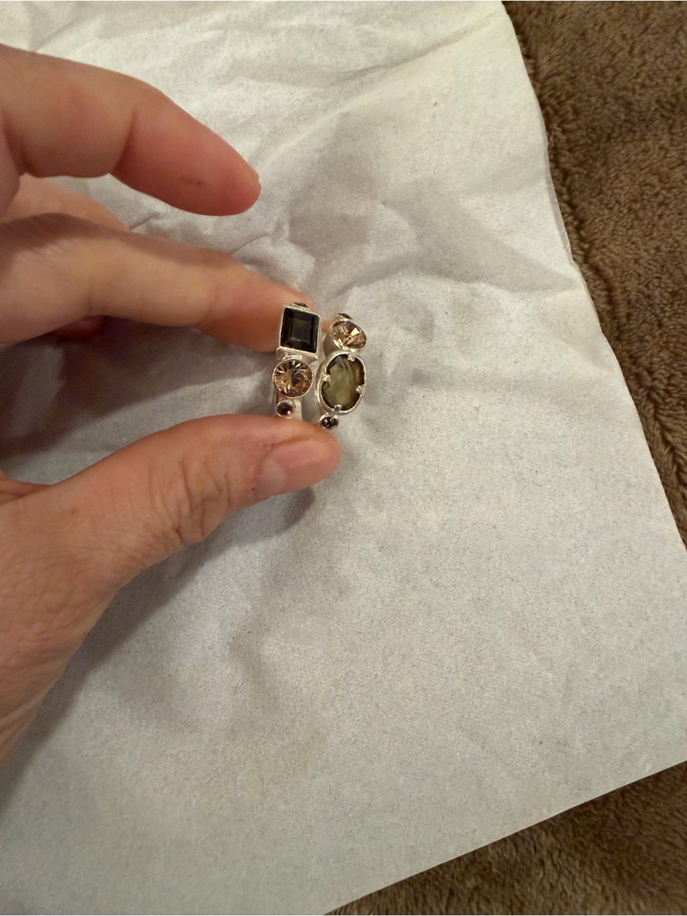 Silver Multi-Stone Statement Ring - Champagne and Smoky Accents